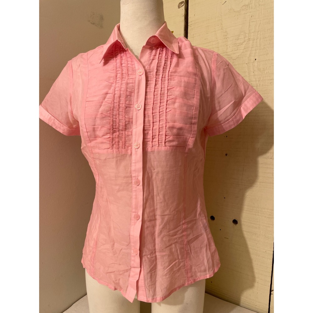 The Limited Womens Size Small Pink Pintuck Button Down Short Sleeve Blouse‎ Top